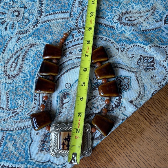 Hand Crafted Mid Century 1970s Ceramic Stone Necklace Art Piece - Picture 7 of 9